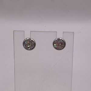 Iridescent Stud Earrings Stainless Steel Round Shape 316
